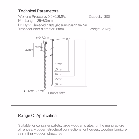 Chiodatrice a spirale ad aria calda di vendita calda Cn80 Chiodatrice professionale per pallet a spirale
